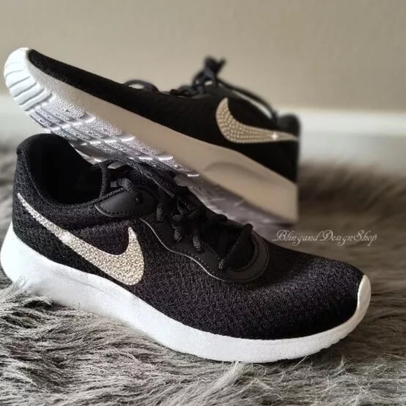 Nike Tanjun Sneakers Shoes Custom with Clear Swarovski Crystals Bling Nikes - Picture 2 of 6
